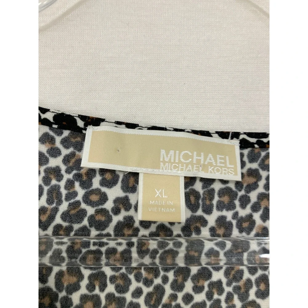 Michael Michael Kors Blouse XL Brown Leopard Print Zip‎ Front Popover Top